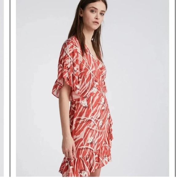 All Saints Marlow Kazuna Wrap Dress Japanese Print Ruffle Trim Waist Tie Belt 6 - Picture 16 of 16